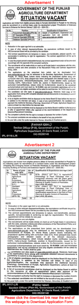 Government of Punjab Agriculture Department Seeks Talent for Development Projects