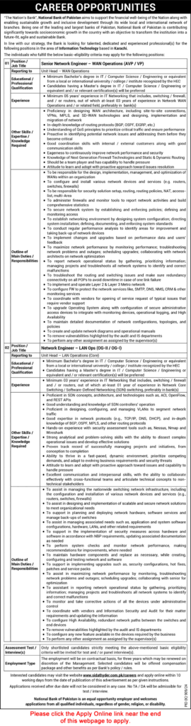 National Bank of Pakistan Seeks IT Networking Experts in Karachi!