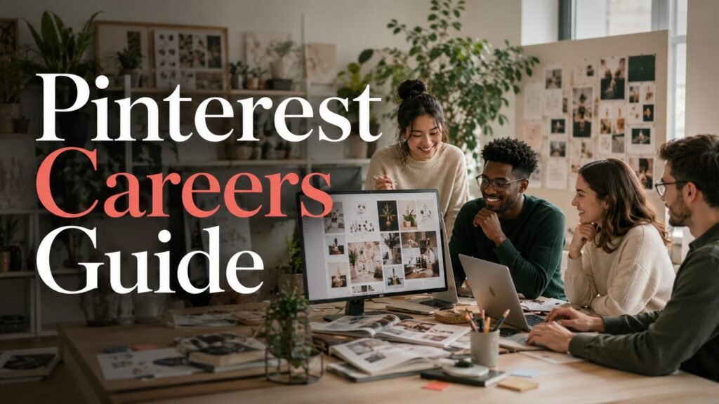 Creative professionals collaborating in a modern digital workspace representing Pinterest careers and remote creative jobs