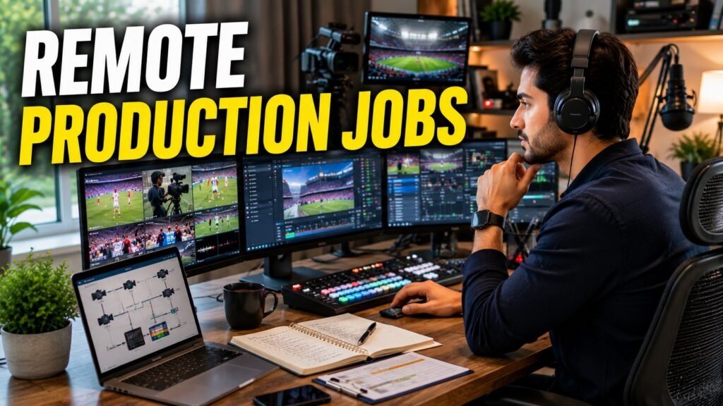 Remote broadcast production specialist reviewing live sports production operations.