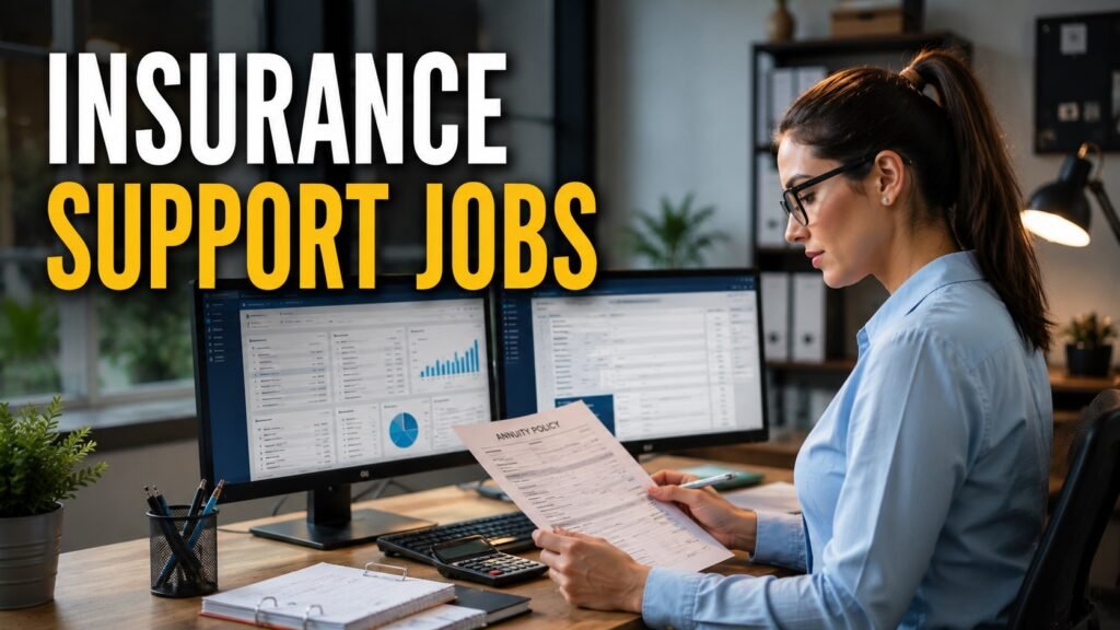 Insurance operations specialist reviewing annuity policy documents and customer records.