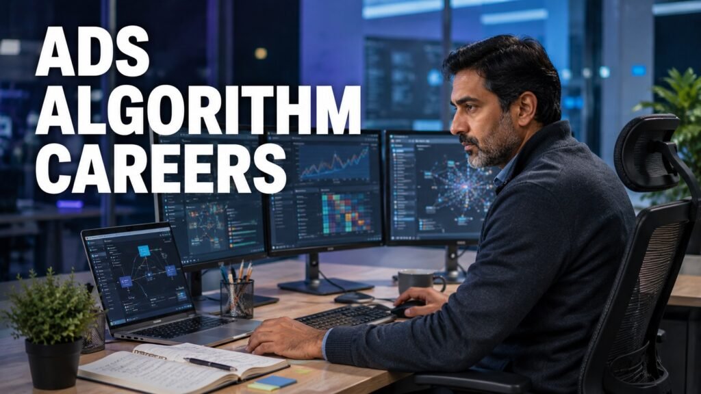 Machine learning manager reviewing advertising algorithm performance dashboards.