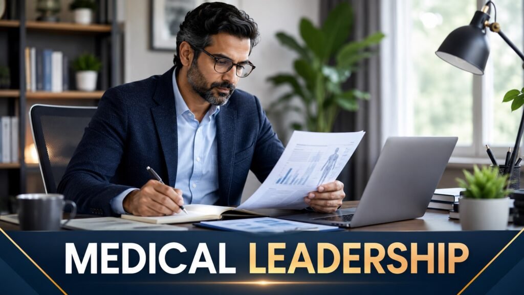 Medical affairs professional reviewing clinical research and strategy documents while working remotely.