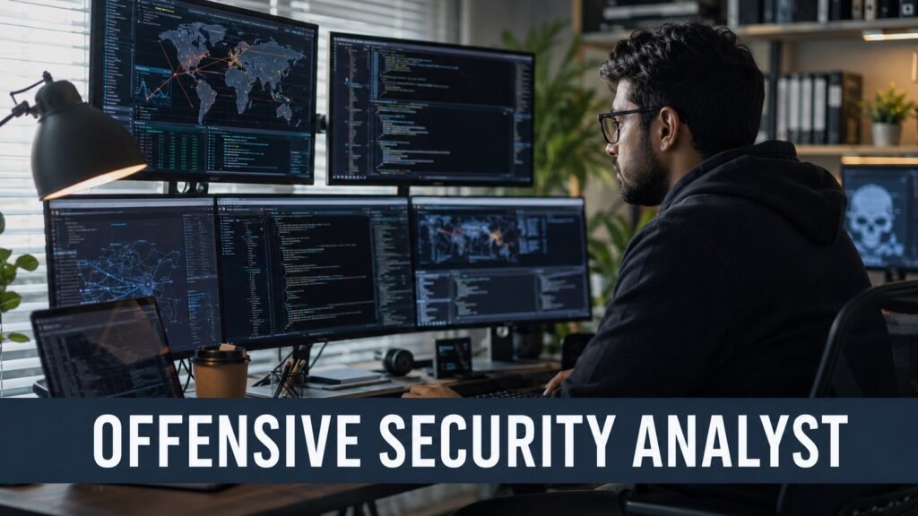 HPE Senior Offensive Security Analyst Career Guide: Skills, Salary, Resume Tips, and How to Apply Senior offensive security analyst reviewing penetration testing dashboards and vulnerability research in a modern home office