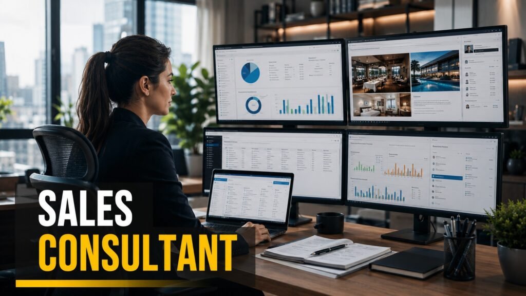 Sysco Sales Consultant Career Guide: Salary, Skills, Resume Tips, and How to Apply Professional sales consultant reviewing customer accounts, CRM dashboards, and business sales reports in a modern office.