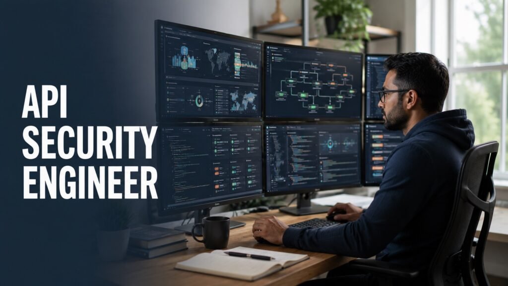 API Security Engineer Careers at Fiserv: Remote Cybersecurity Skills, Salary, Resume Tips & How to Get Hired Remote API security engineer reviewing API gateway dashboards, threat detection alerts, OAuth authentication flows, and DevSecOps security checks.