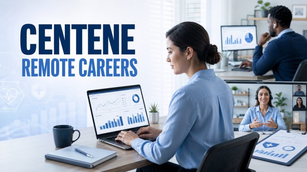 Centene Remote Jobs & Careers Guide 2026: Healthcare Data, Clinical, Technology and Work-From-Home Roles Healthcare analytics professional exploring Centene remote jobs from a modern home office