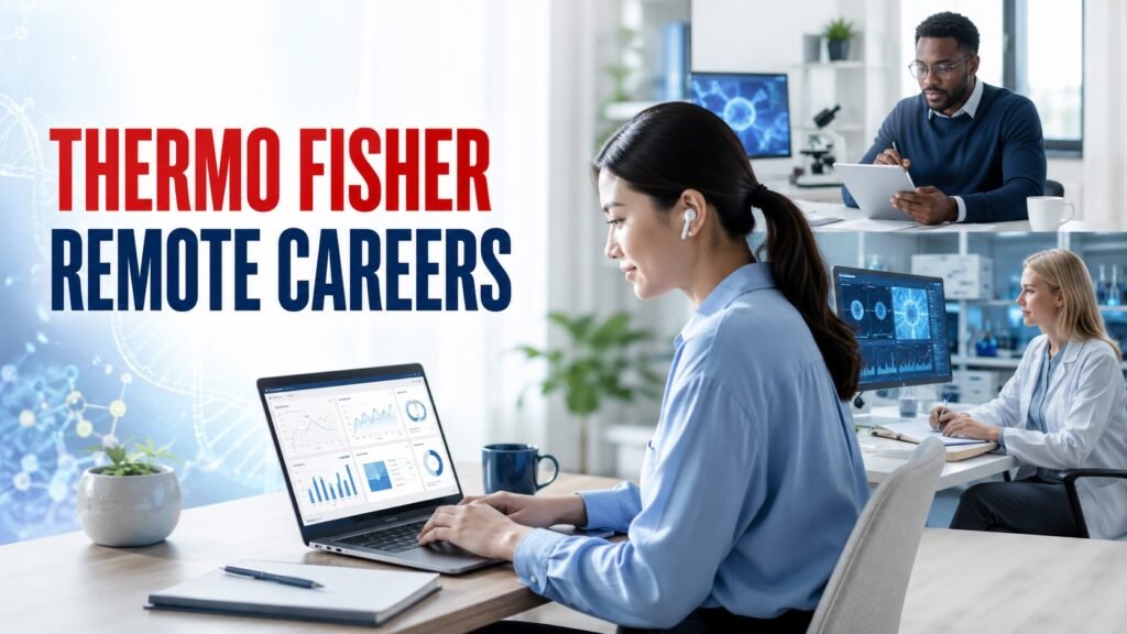Thermo Fisher Scientific Remote Jobs & Careers Guide 2026: Roles, Skills, Salaries and Hiring Process Professional exploring Thermo Fisher remote jobs and life sciences careers from a modern home office