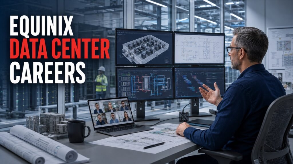 Data center design leader reviewing mission-critical infrastructure for an Equinix remote careers guide.