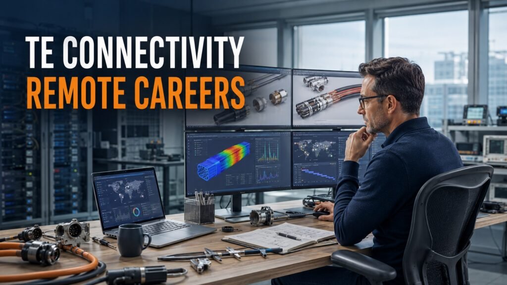 Product engineer developing advanced connectivity systems for a TE Connectivity remote careers guide.
