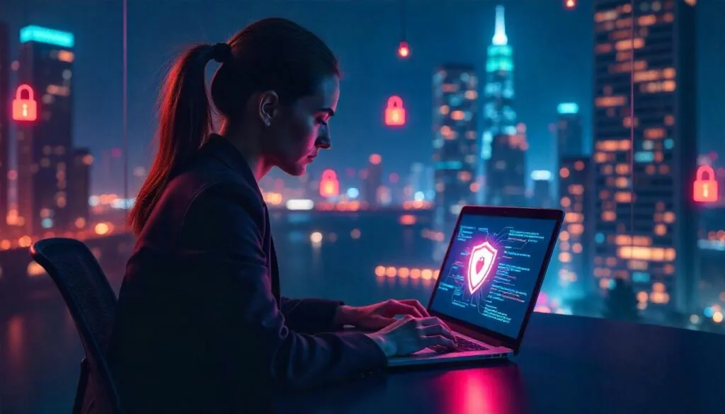 Remote worker using cybersecurity tools to protect sensitive data in 2025