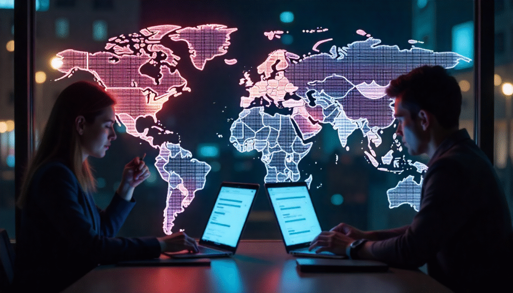 The Impact of Remote Work on Globalization and International Collaboration Diverse remote team collaborating online, symbolizing the impact of remote work on globalization and international business growth.