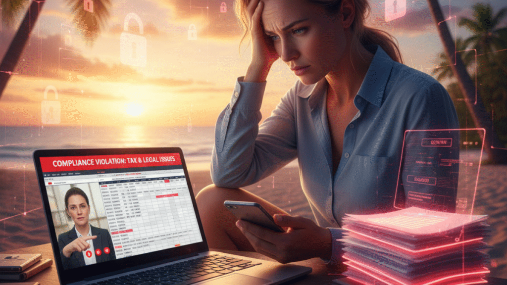 Person working on laptop at sunset in distress because of new regulations about work from anywhere