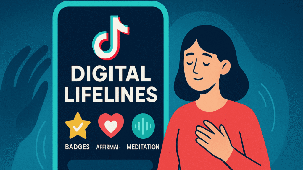 TikTok Launches Digital Lifelines An illustration that represents TikTok Fights Doomscrolling with Badges and Affirmations