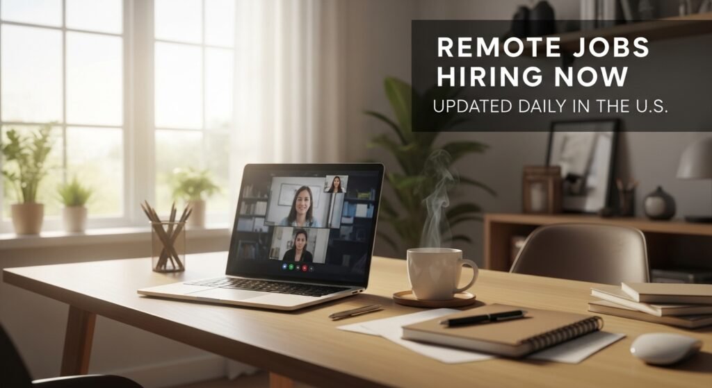 remote-jobs-hiring-now-united-states-2026 Remote work home office setup representing remote jobs hiring now in the United States