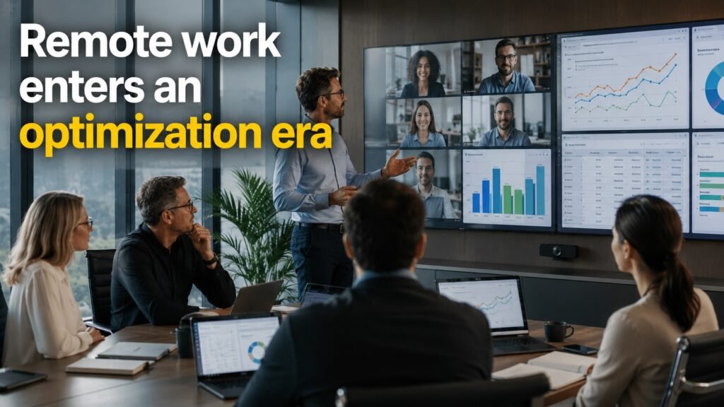 Business leaders reviewing distributed workforce productivity and remote operations strategies in 2026.