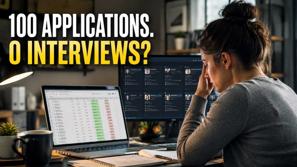 Remote job seeker reviewing unsuccessful applications and improving job search strategy