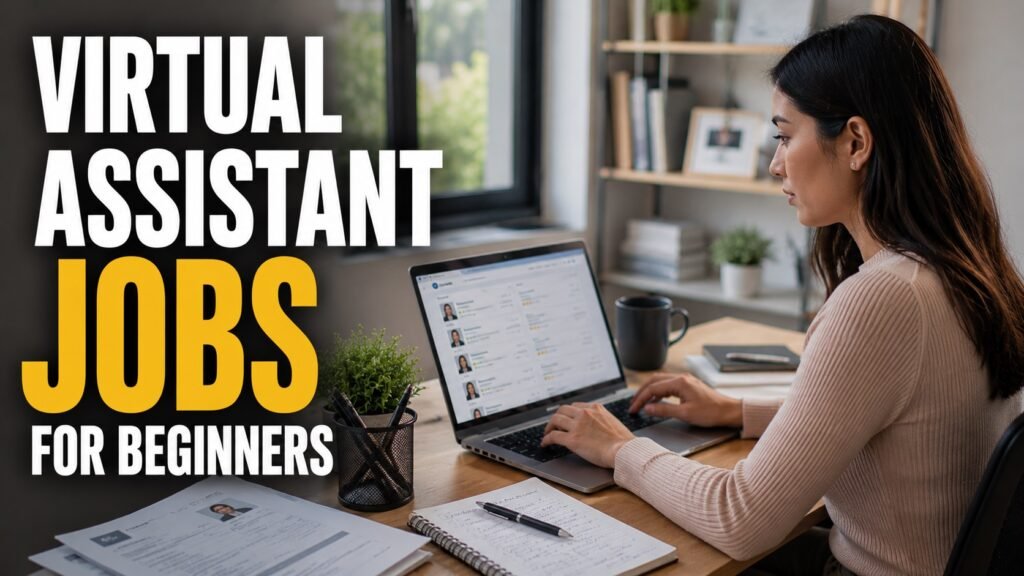 Virtual Assistant Jobs for Beginners: Companies and Platforms Worth Applying To Before You Have Direct VA Experience Beginner virtual assistant candidate searching and applying for remote jobs from a home office