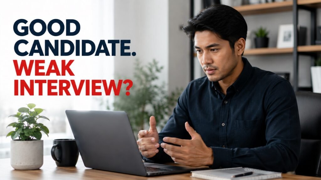 Remote job candidate preparing for an online interview in a modern home office