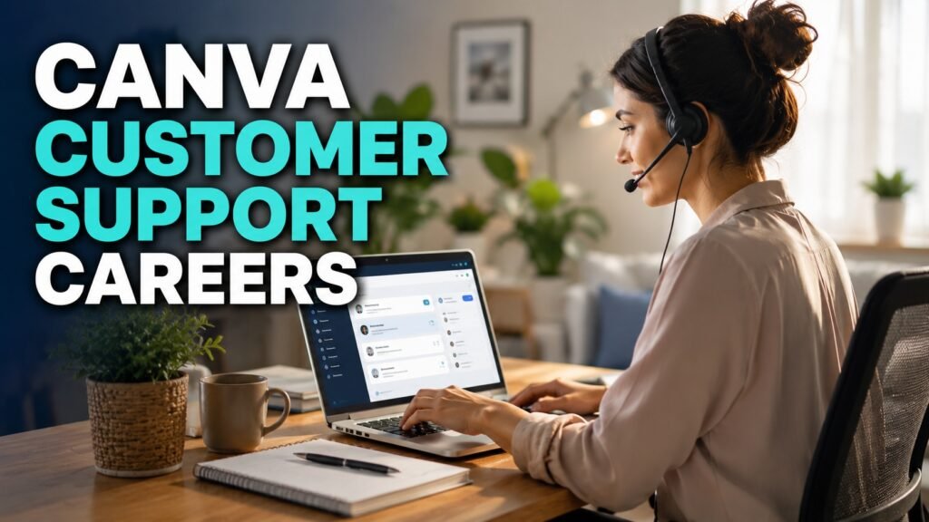 Remote customer support professional helping Canva users from a modern home office