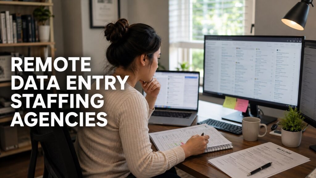 Remote Data Entry Staffing Agencies: 8 Places to Check for Administrative and Data Support Jobs Remote job seeker checking staffing agencies for data entry and administrative job opportunities.