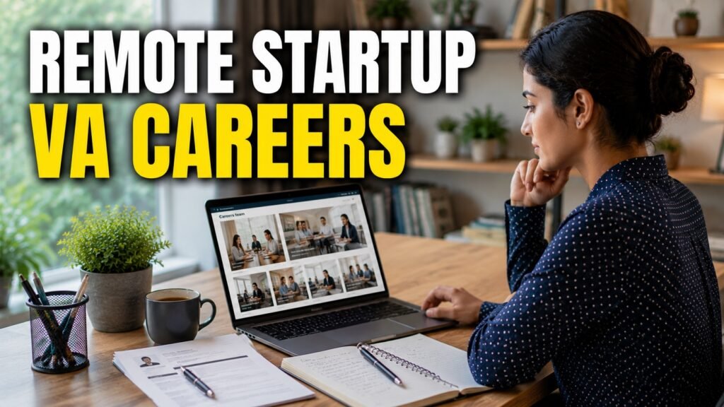 Remote job seeker researching startup companies offering virtual assistant and executive support opportunities